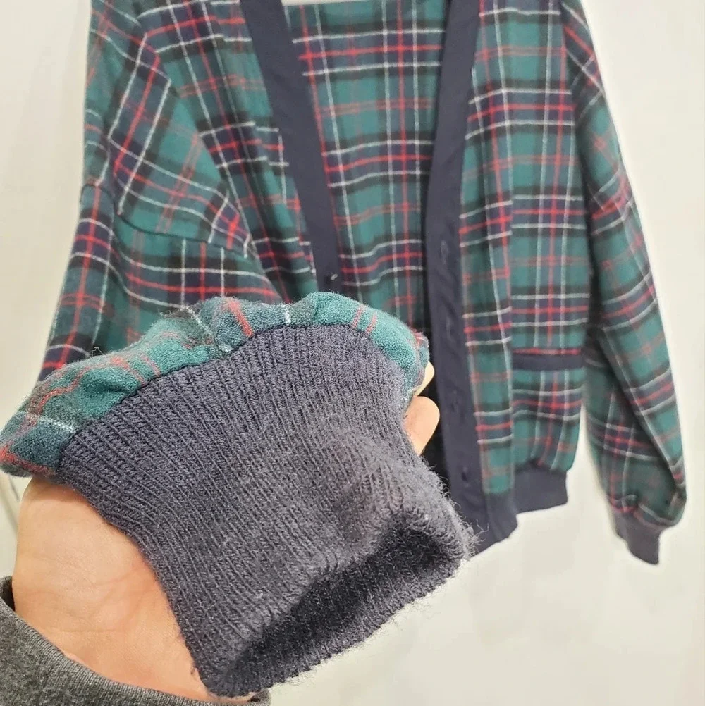 Vintage Pendleton Wool Cardigan Men's M Green Teal Plaid Grandpa Sweater USA 80s